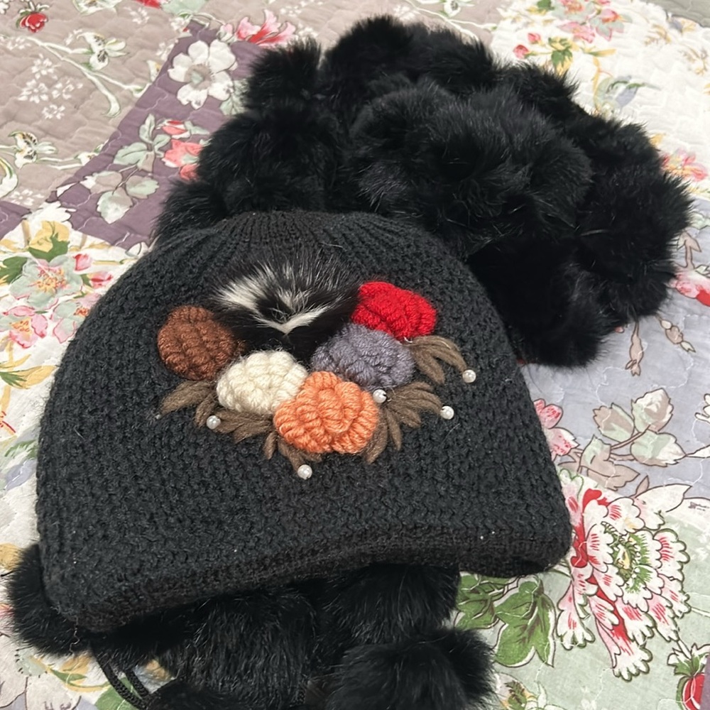 Rabbit fur hat and scarf